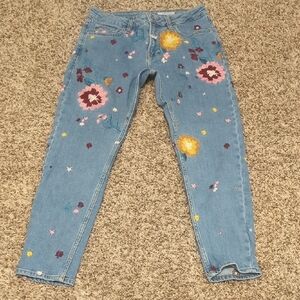 Espirit edc denim & dry goods light blue floral embroidered slim boyfriend jeans